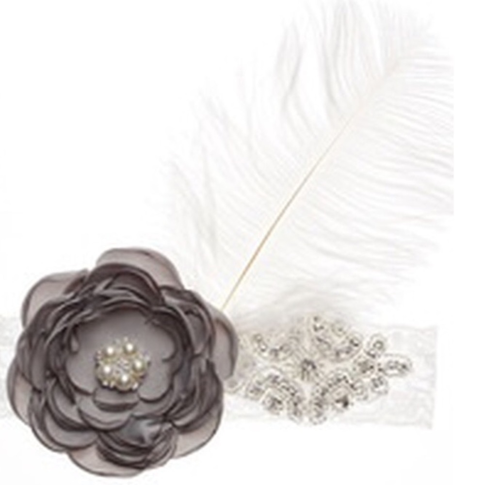 🆕Gorgeous gray floral feather pearl headband - Picture 3 of 3